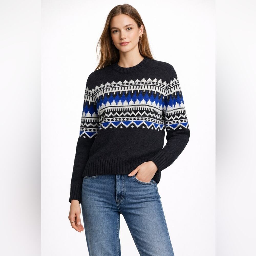 Lauren Ralph Lauren Fair Isle Sweater Black Blue Nordic Knit Pullover Wool Blend